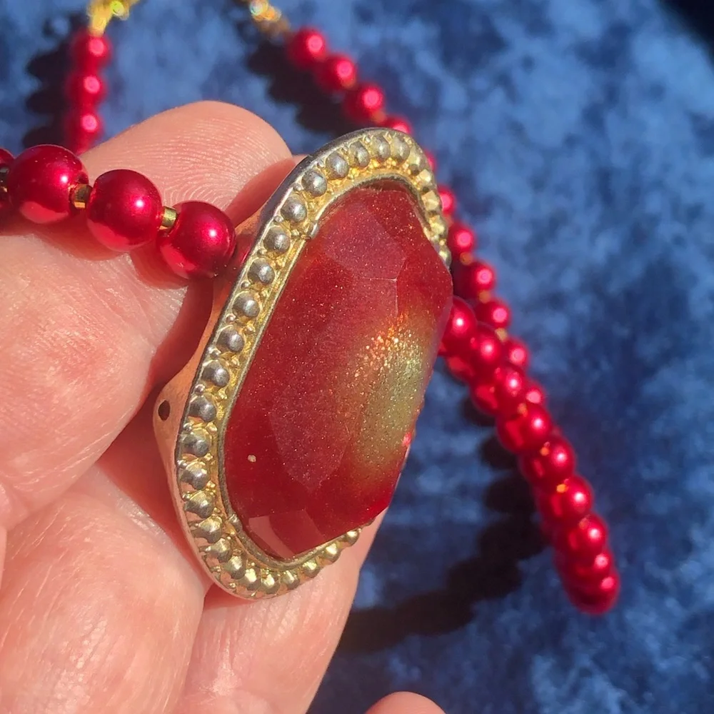 Handcrafted repurpose faceted glitter dome pendant Czech glass Pearl necklace